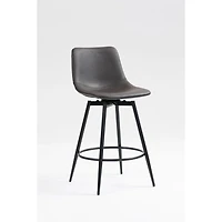 Modern Swivel Barstools, Set of 2  – Brown PU Leather