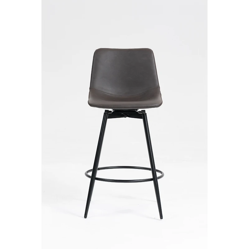 Modern Swivel Barstools, Set of 2  – Brown PU Leather