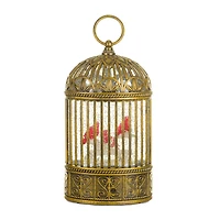 Gold Plastic Birdcage Warm White LED Snow Globe with Cardinals