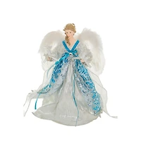 Cime de sapin ange contemporain floral argent et céruléen en polyester avec DEL blanc chaud