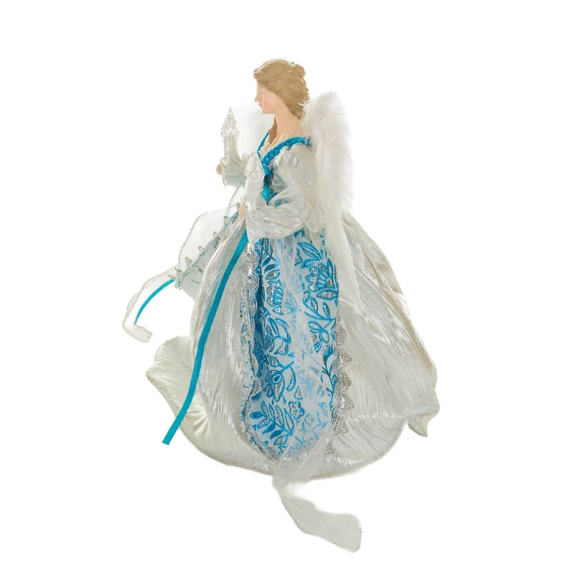 Floral Silver and Cerulean Polyester Contemporary Warm White LED Angel Tree Topper