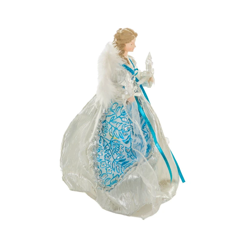 Floral Silver and Cerulean Polyester Contemporary Warm White LED Angel Tree Topper