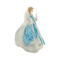 Floral Silver and Cerulean Polyester Contemporary Warm White LED Angel Tree Topper