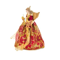 Sequin Red Polyester Luxurious Warm White LED Angel Tree Topper Golden Accents