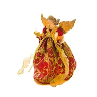 Sequin Red Polyester Luxurious Warm White LED Angel Tree Topper Golden Accents
