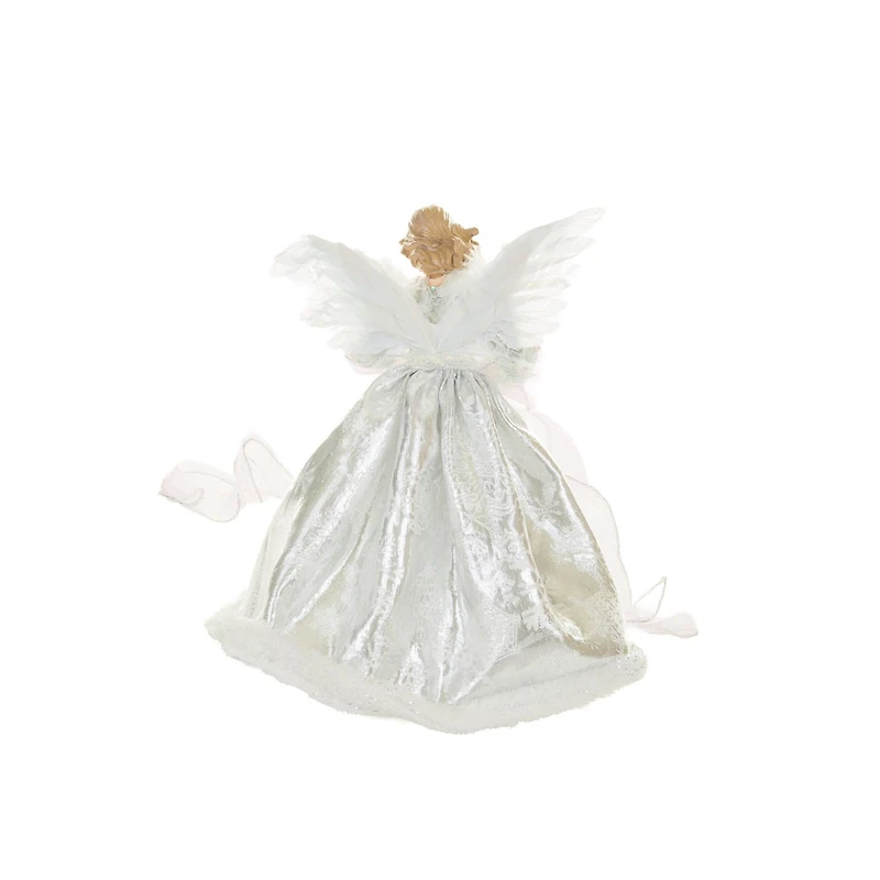 Silver and White Polyester Warm White LED Angel Tree Topper In Snowflake Dress
