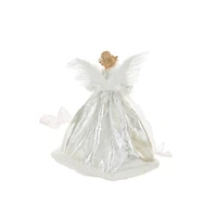 Silver and White Polyester Warm White LED Angel Tree Topper In Snowflake Dress