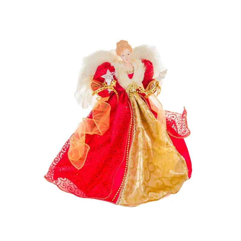 Red/Gold Polyester Elegant Warm White LED Angel Tree Topper Glowing Stars
