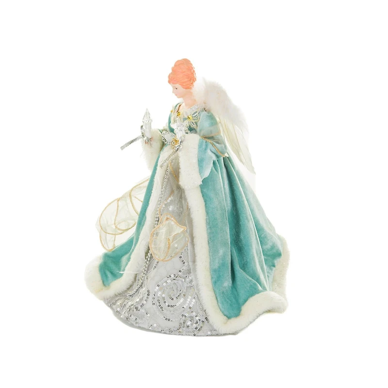 Turquoise and White Cotton Sleek Warm White LED Angel Tree Topper Glowing Stars