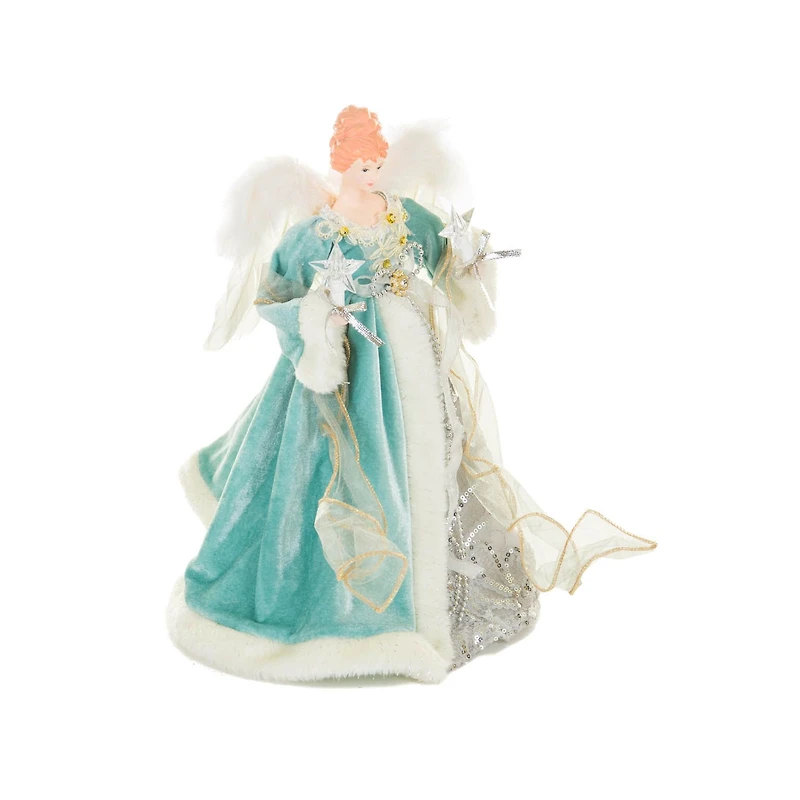Turquoise and White Cotton Sleek Warm White LED Angel Tree Topper Glowing Stars