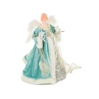 Turquoise and White Cotton Sleek Warm White LED Angel Tree Topper Glowing Stars