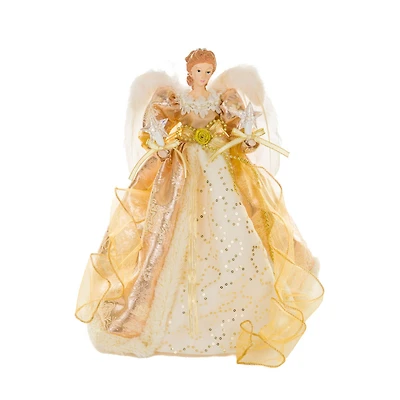 Sequin Gold Polyester Majestic Warm White LED Angel Tree Topper