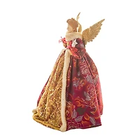 Floral Burgundy and Gold Cotton Monarchical Warm White LED Angel Tree Topper