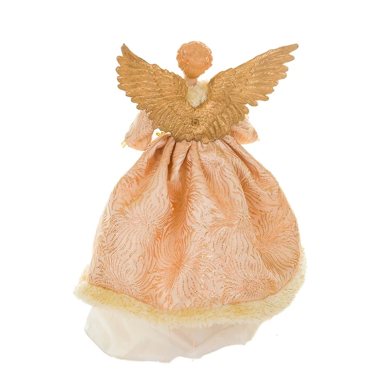 Pink and Ivory Cotton Regal Warm White LED Angel Tree Topper Golden Wings