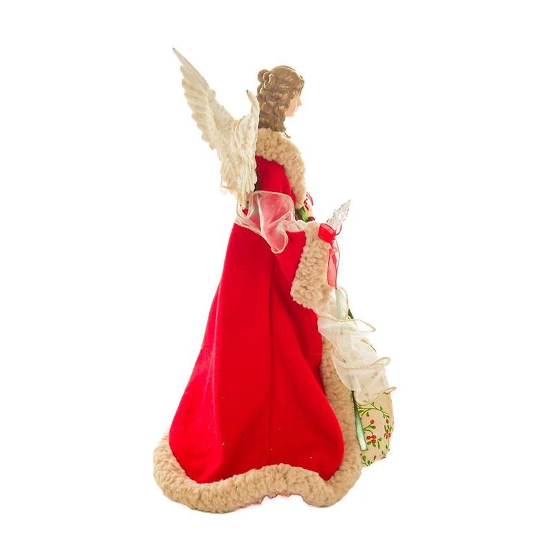 Large Red and Beige Cotton Chic Warm White LED Angel Tree Topper Glowing Stars
