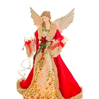 Large Red and Beige Cotton Chic Warm White LED Angel Tree Topper Glowing Stars