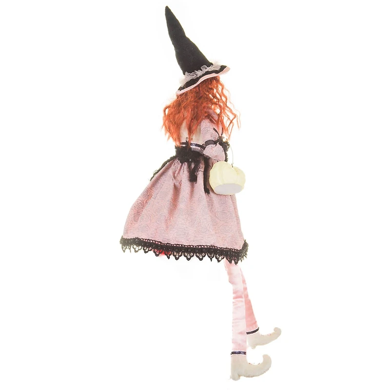 Sitting Baby Pink and Black Cloth Captivating Witch Figure White Pumpkin