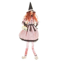 Sitting Baby Pink and Black Cloth Captivating Witch Figure White Pumpkin