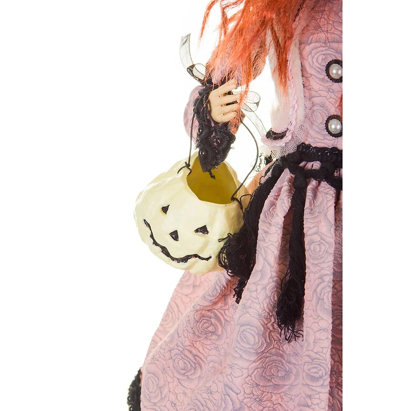 Sitting Baby Pink and Black Cloth Captivating Witch Figure White Pumpkin
