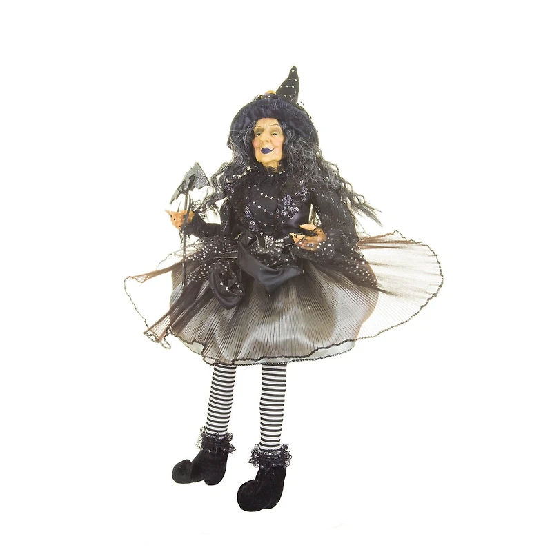Sitting Black and greyish Silver Cloth Smiling Witch Figure Masquerade Mask