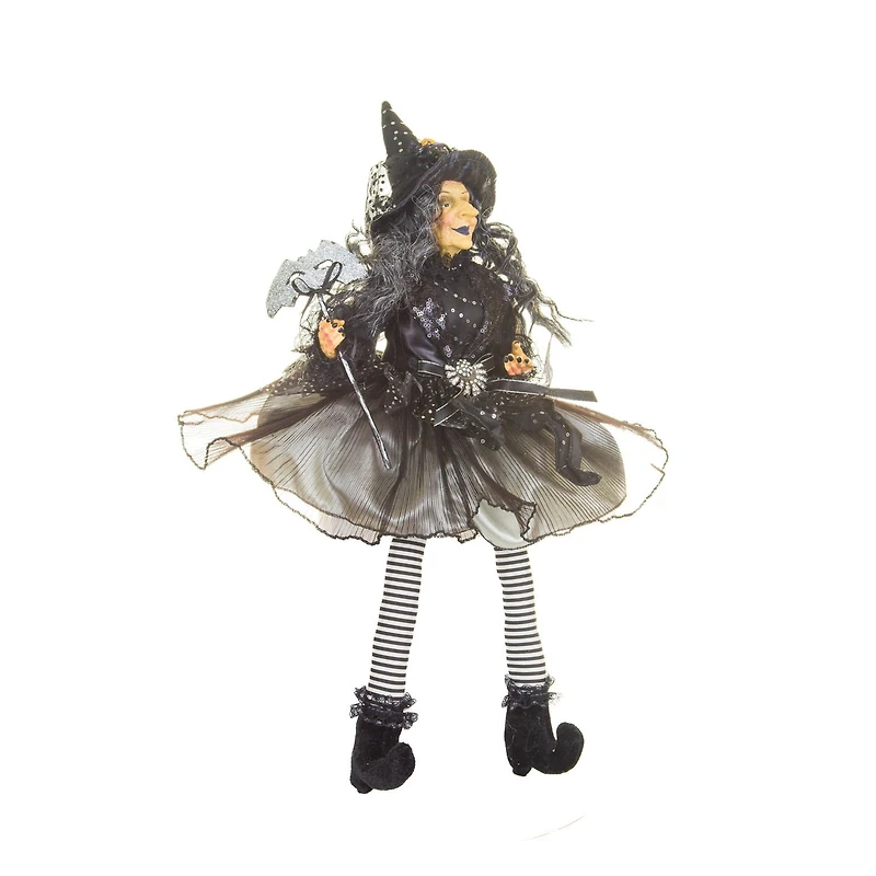 Sitting Black and greyish Silver Cloth Smiling Witch Figure Masquerade Mask