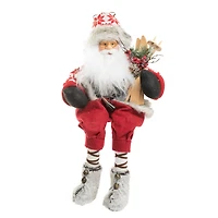 Sitting Snowflake Red and White Knitted Alpine Santa Figurine Skis