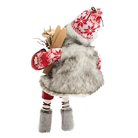 Sitting Snowflake Red and White Knitted Alpine Santa Figurine Skis