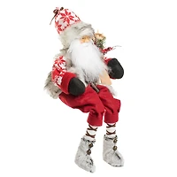 Sitting Snowflake Red and White Knitted Alpine Santa Figurine Skis