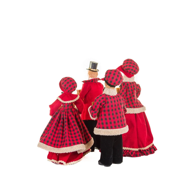 Set of 4 Plaid Red and Black Plastic Classic Caroler Set Golden Buttons