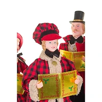 Set of 4 Plaid Red and Black Plastic Classic Caroler Set Golden Buttons