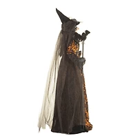 Sequin Black and Orange Polyester Regal Witch Figure Crow Staff