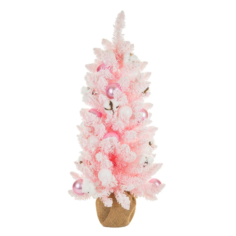 White and Pink Pvc Christmas Tree with Ornaments and Cotton Buds