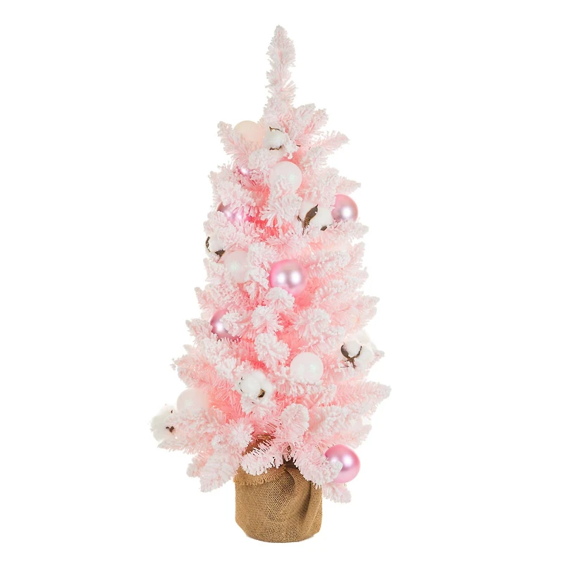 White and Pink Pvc Christmas Tree with Ornaments and Cotton Buds