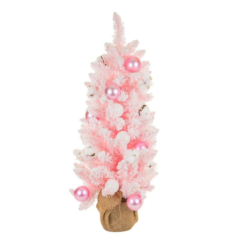 White and Pink Pvc Christmas Tree with Ornaments and Cotton Buds