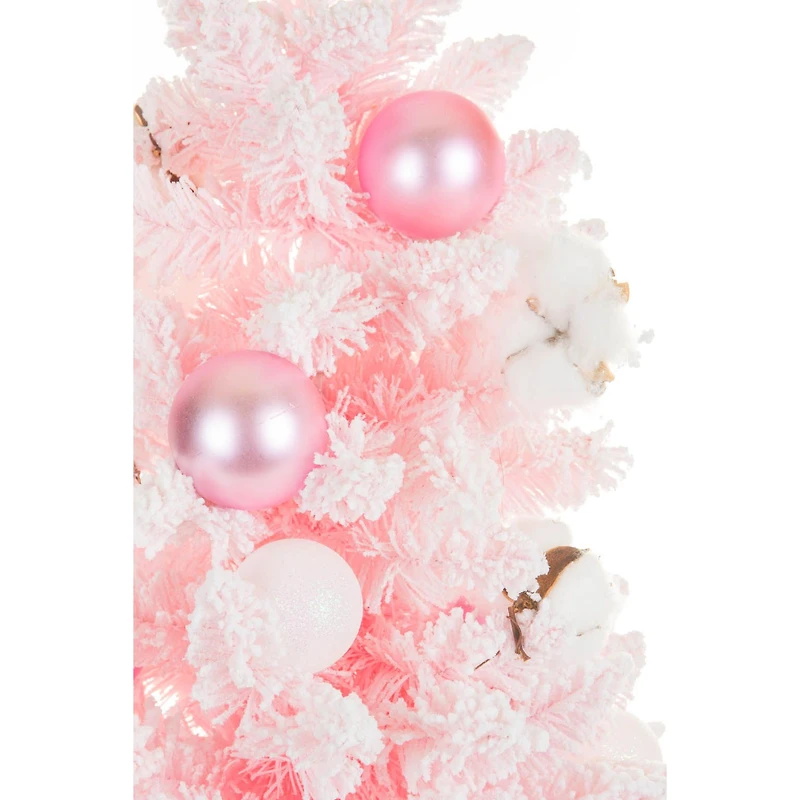 White and Pink Pvc Christmas Tree with Ornaments and Cotton Buds