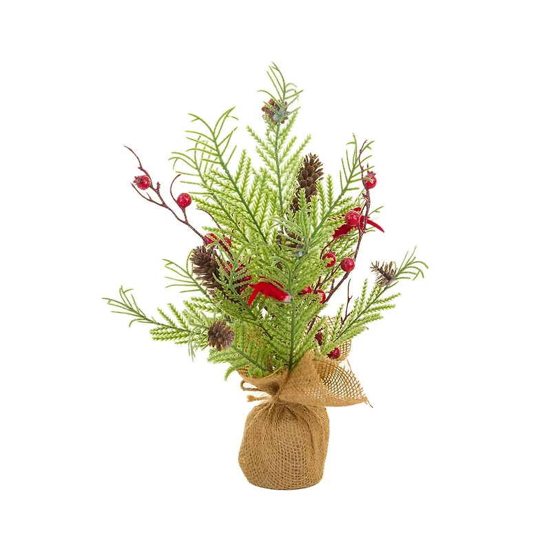 Green and Red Pvc Christmas Tree Cardinals and Berries, Pack of 4