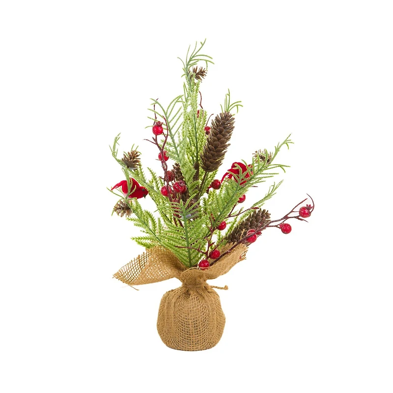 Sapin de Noël vert et rouge en PVC avec cardinaux et baies, ensemble de 4