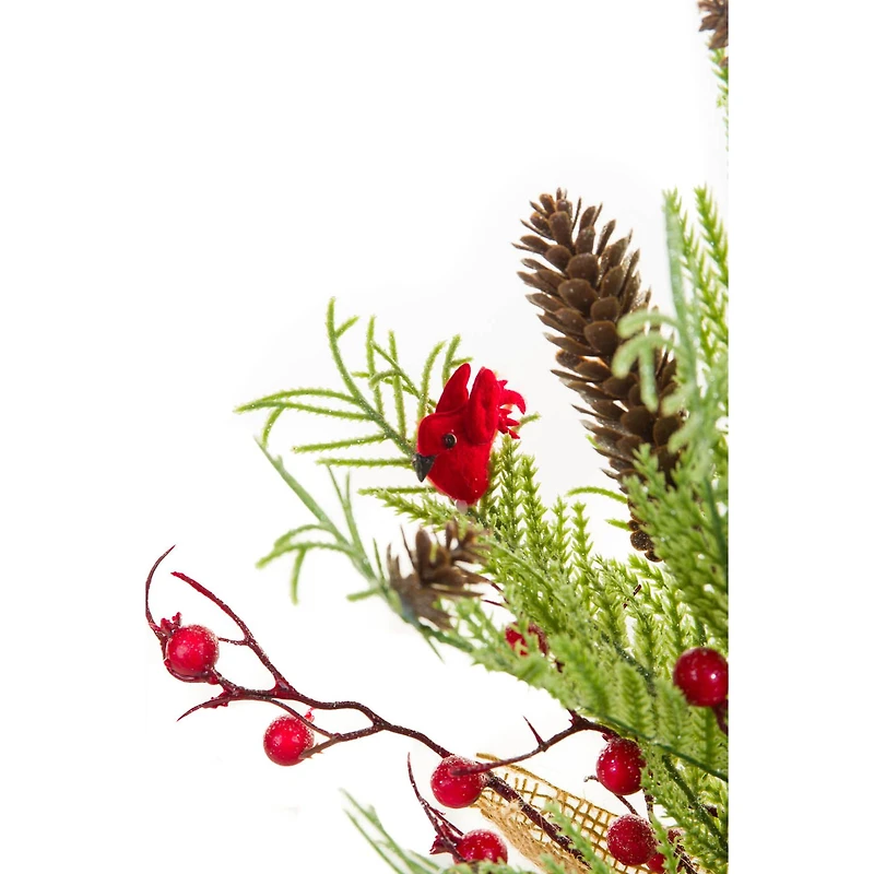 Green and Red Pvc Christmas Tree Cardinals and Berries, Pack of 4