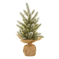 Frosted Green and White Pvc Christmas Tree Burlap Wrapped Base, Pack of 4