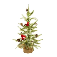Green and White Pvc Christmas Tree Cardinals and Pinecones, Pack of 2