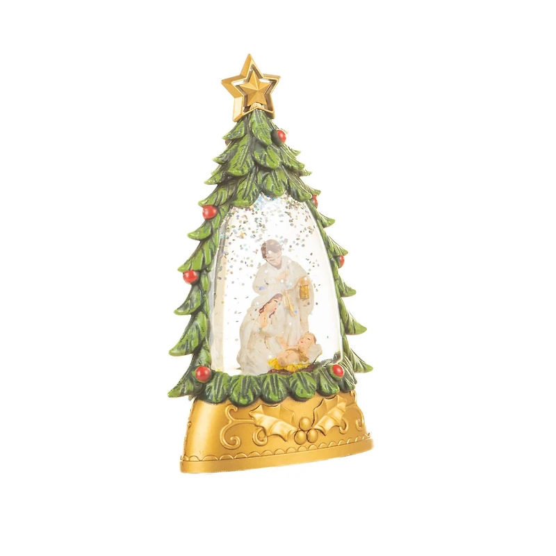 Mini Green and Gold Plastic Nativity Warm White LED Snow Globe, Pack of 3
