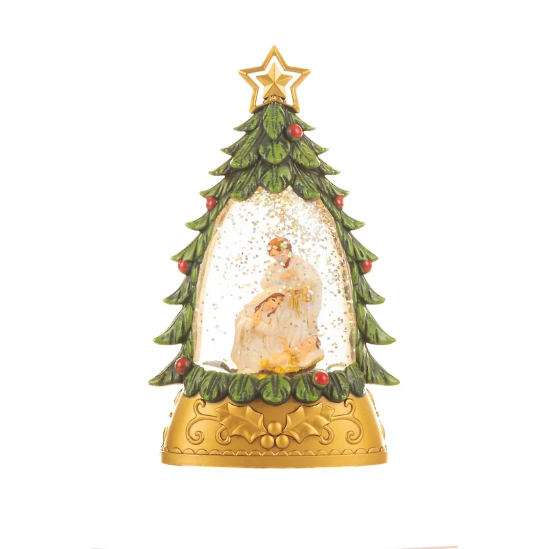 Mini Green and Gold Plastic Nativity Warm White LED Snow Globe, Pack of 3