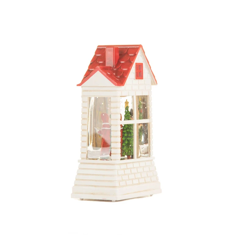 Mini White and Red Plastic Brick House Warm White LED Snow Globe Santa Painting, Pack of 3