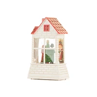 Mini White and Red Plastic Brick House Warm White LED Snow Globe Santa Painting, Pack of 3
