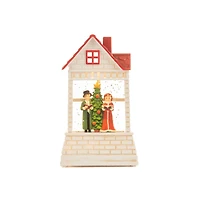 Mini White and Red Plastic Brick House Warm White LED Snow Globe Santa Painting, Pack of 3