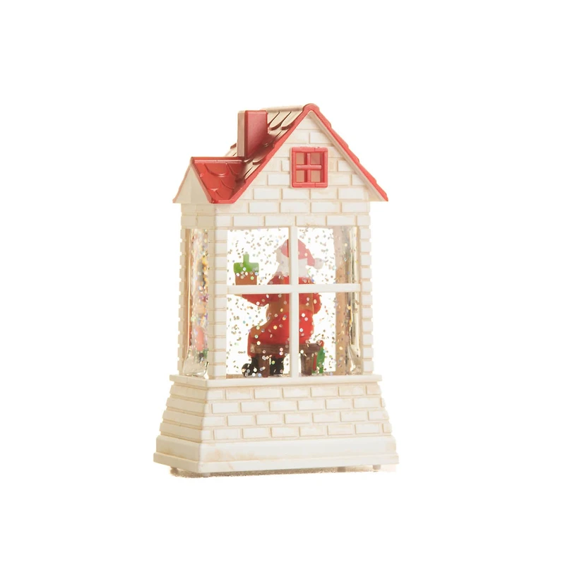 Mini White and Red Plastic Brick House Warm White LED Snow Globe Carolers, Pack of 3