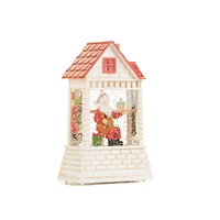Mini White and Red Plastic Brick House Warm White LED Snow Globe Carolers, Pack of 3