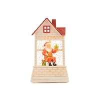 Mini White and Red Plastic Brick House Warm White LED Snow Globe Carolers, Pack of 3