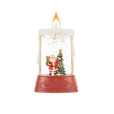 Red and White Plastic Candle Warm White LED Snow Globe Santa, Pack of 3
