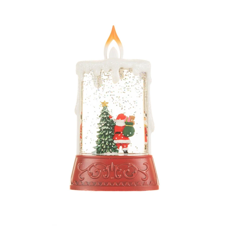 Red and White Plastic Candle Warm White LED Snow Globe Santa, Pack of 3
